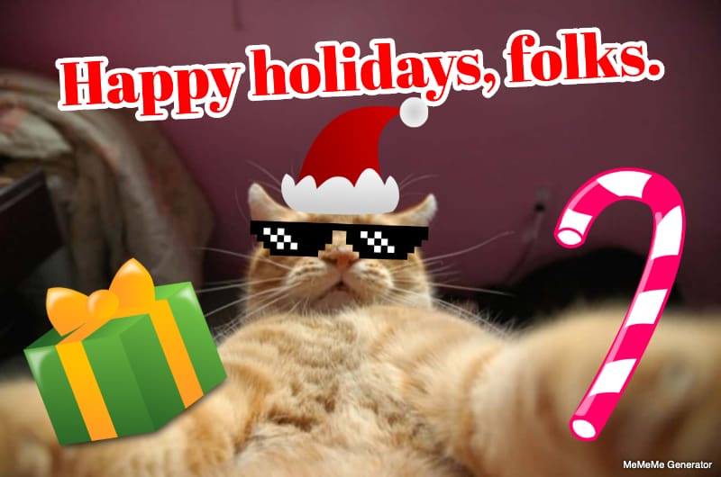 A cat wearing sunglasses and a santa hat.