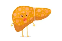 A cartoon character of a liver with a sad face.