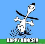 Snoopy, a happy dancing dog.