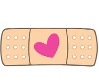 A cartoon Band-Aid with a pink heart on it.