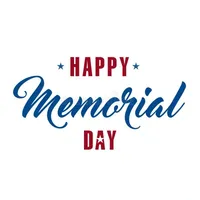 Blue and red text that reads Happy Memorial Day.