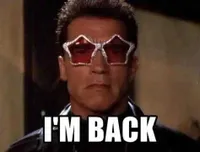 A photo of Arnold Schwarzenegger saying "I'm back".